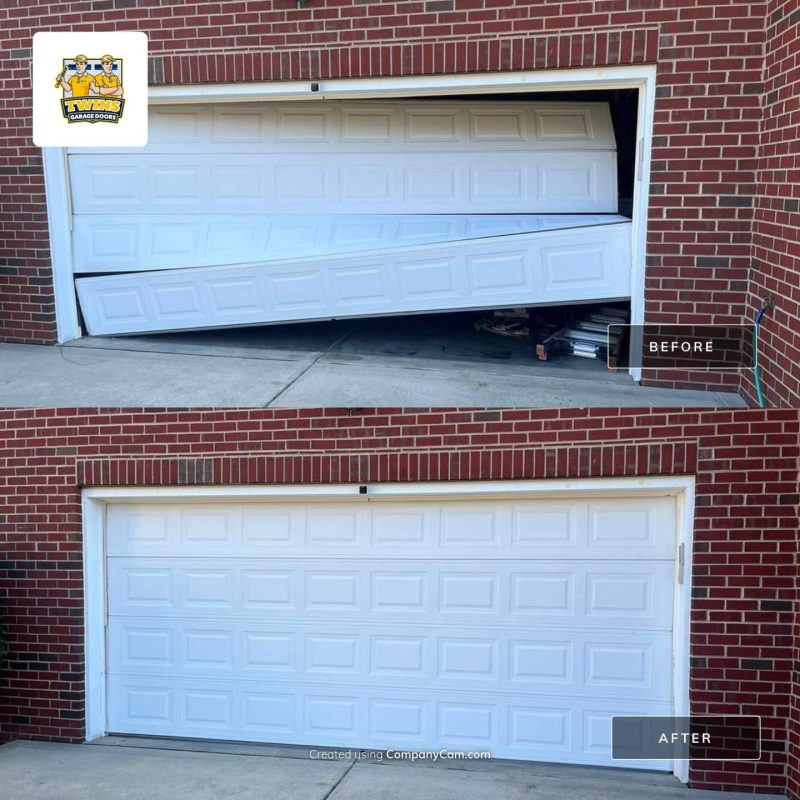 off track garage door before and after pics