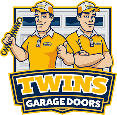 twins with yellow shirts and a garage door background. cartoons