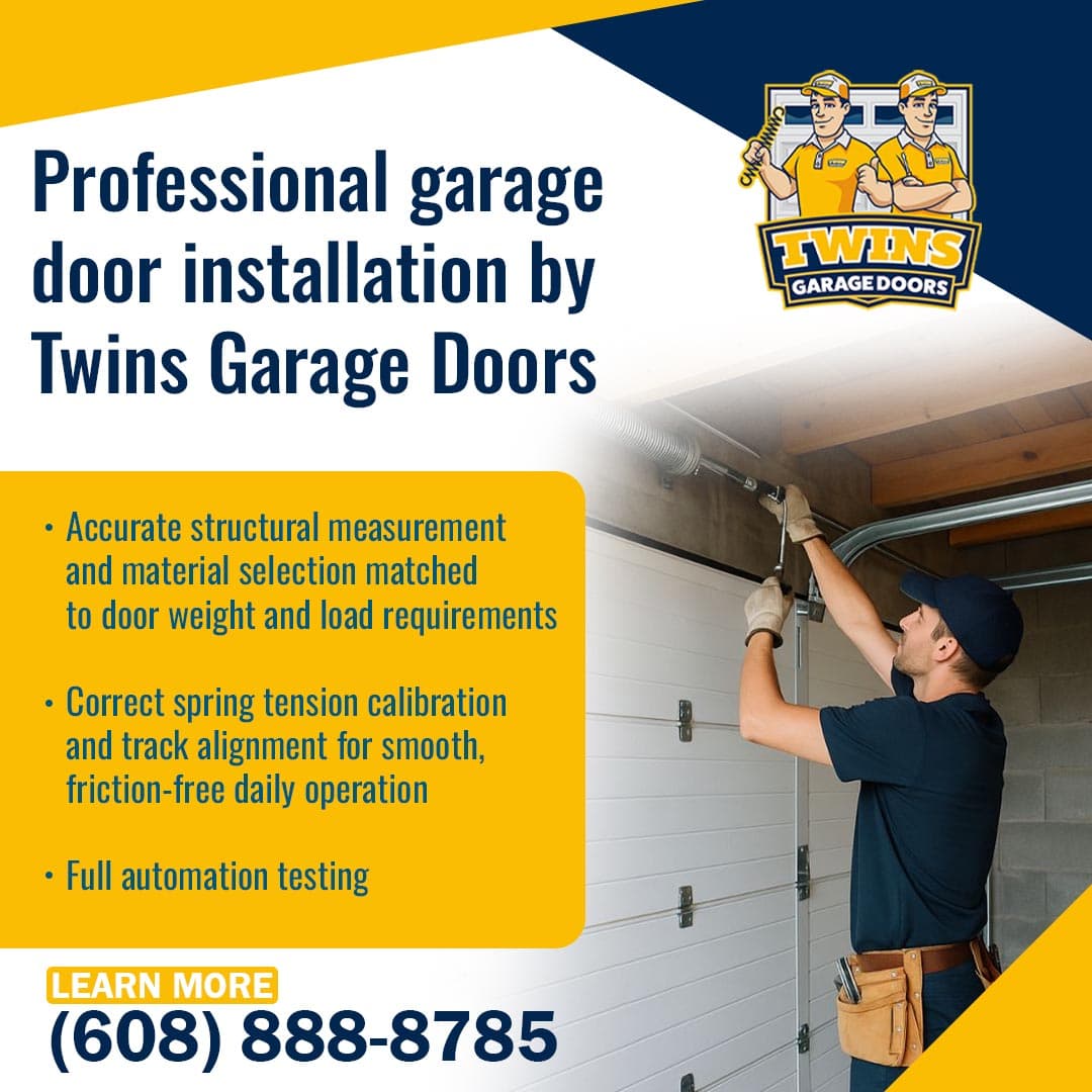 Technician installing and calibrating a residential garage door system