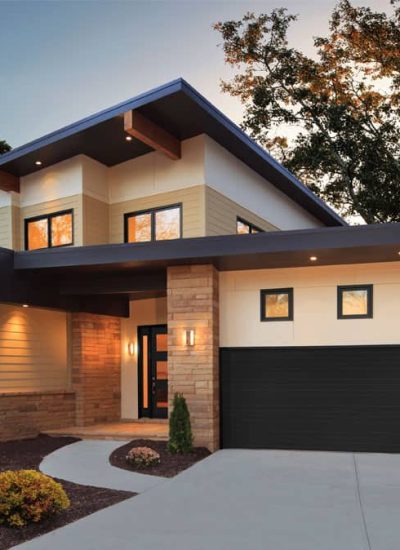 black modern garage door with window column